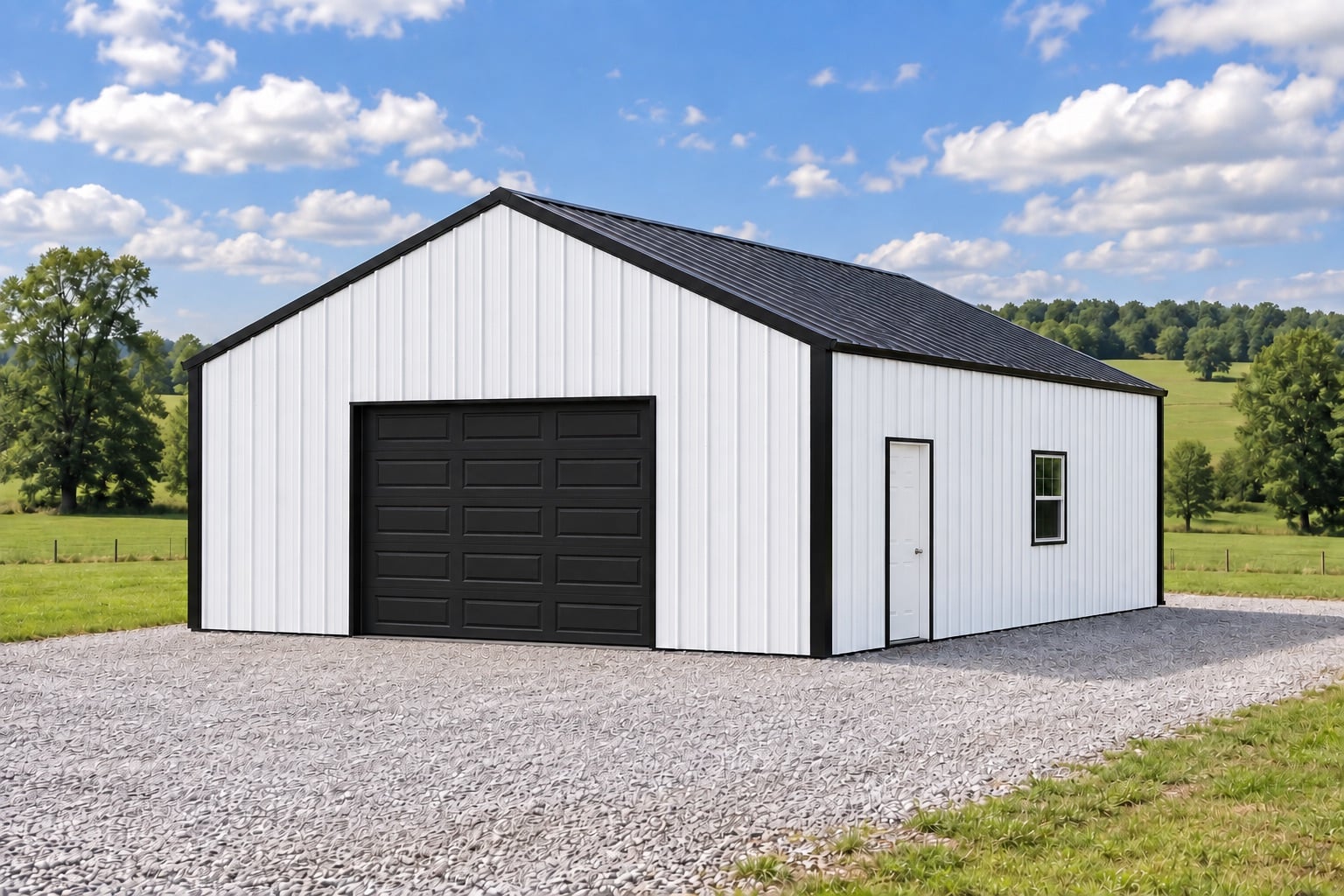Illustrative exterior for the 30′ × 40′ post-frame garage option