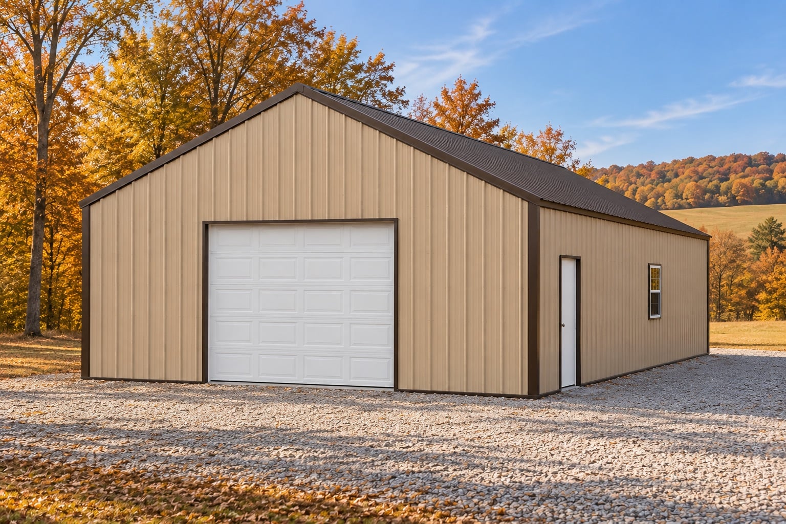 Illustrative exterior for the 30′ × 60′ post-frame garage option