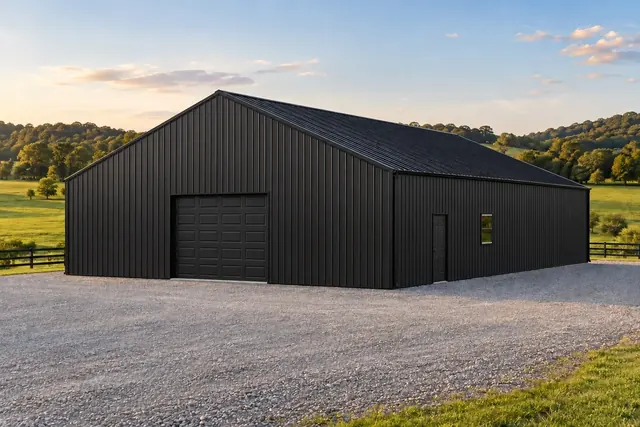 Illustrative exterior for the 40′ × 60′ pole barn garage option