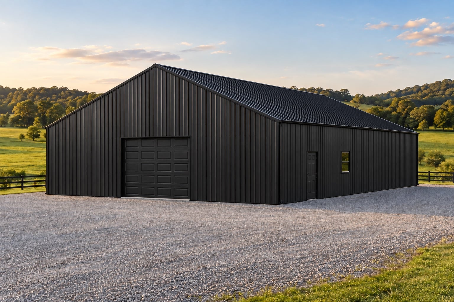 Illustrative exterior for the 40′ × 60′ post-frame garage option